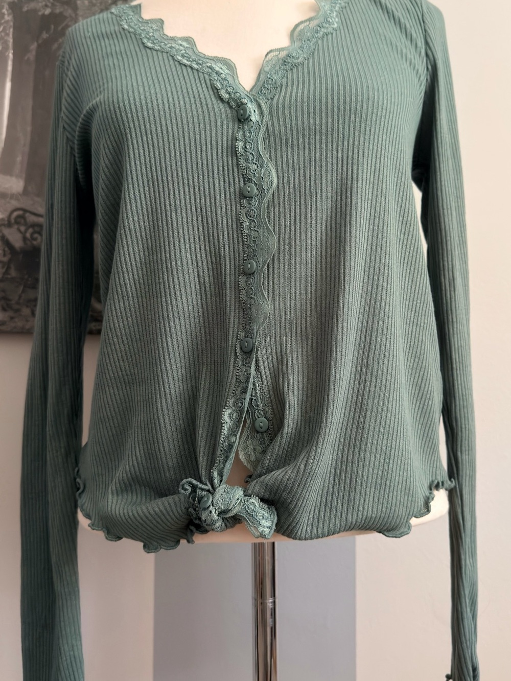 Urban Outfitters Sage Green Ribbed Button-Down Top